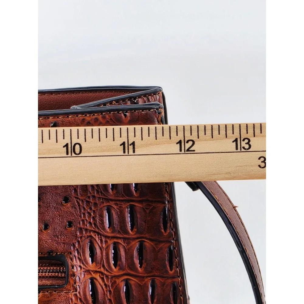 Brown‎ Croc Ostrich Embossed Satchel Handbag Crossbody Gold Chain Link Strap